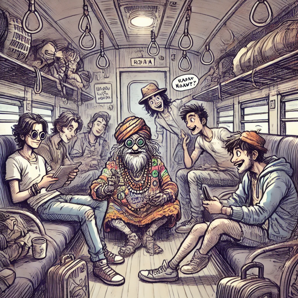 Friends having fun inside an overnight train to Rishikesh