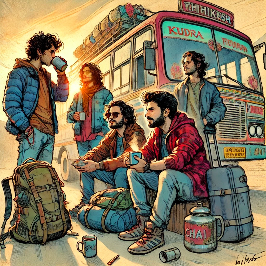 Friends preparing to depart early in the morning with heavy backpacks