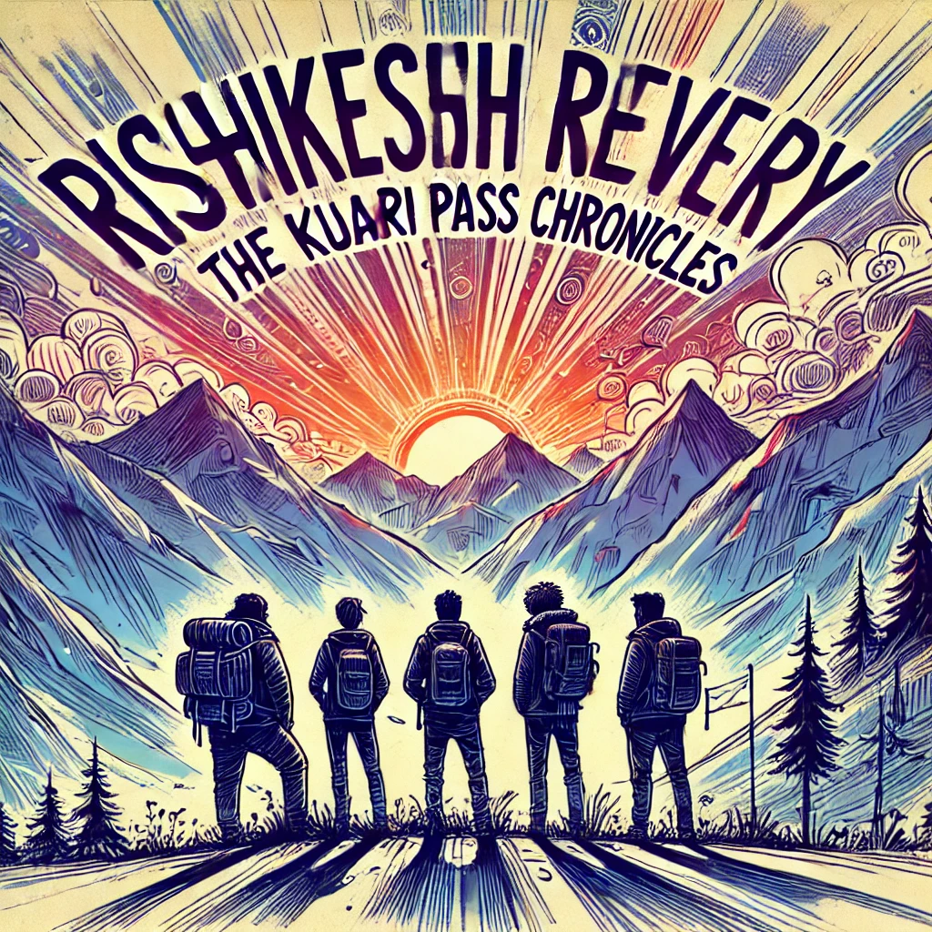 Title page featuring five adventurous friends preparing for their journey to Kuari Pass