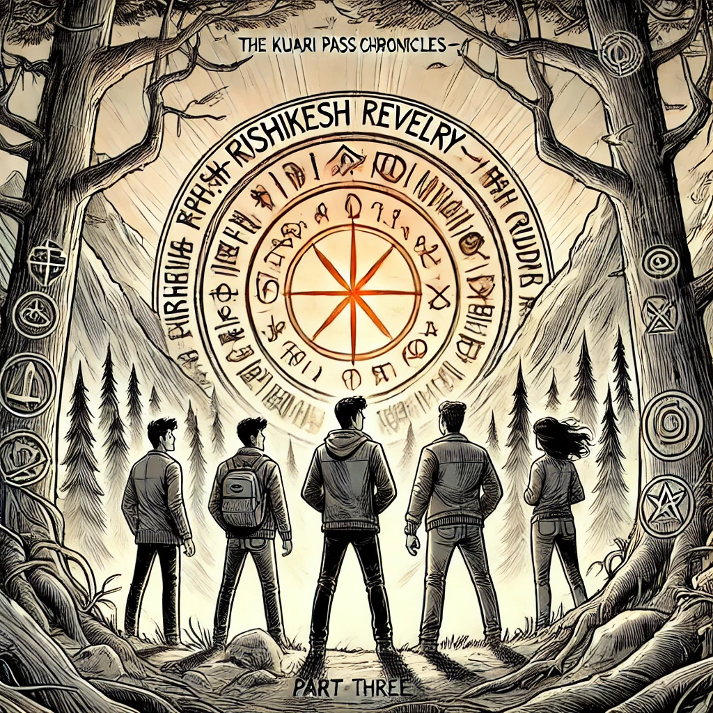 Title page featuring the friends continuing their journey on hidden trails